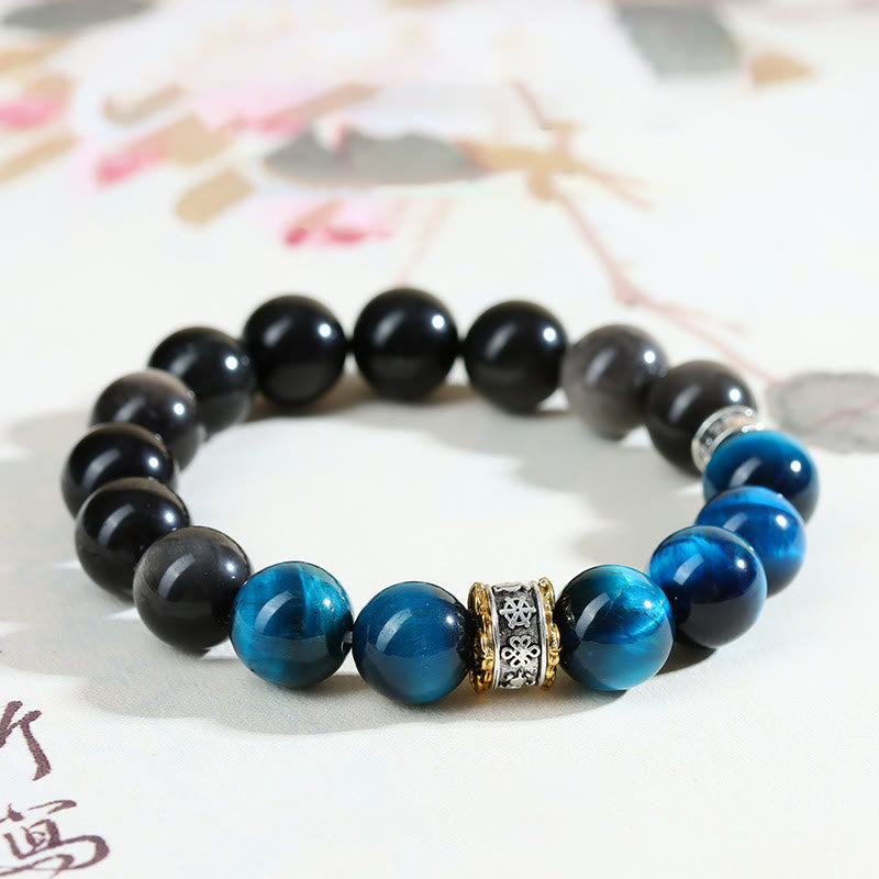 Buddha Stones Blue Tiger Eye Silver Sheen Obsidian Strength Bracelet Bracelet BS 8