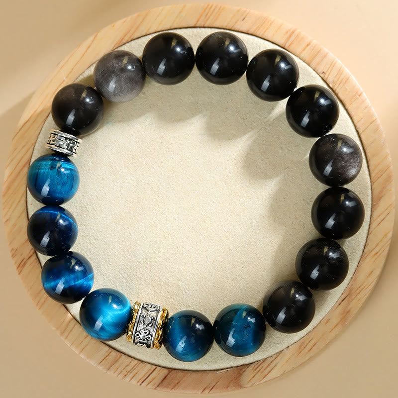 Buddha Stones Blue Tiger Eye Silver Sheen Obsidian Strength Bracelet Bracelet BS 3