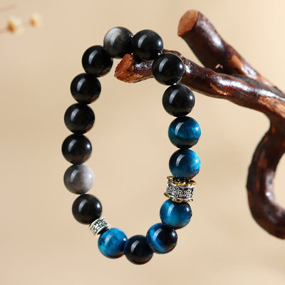 Buddha Stones Blue Tiger Eye Silver Sheen Obsidian Strength Bracelet Bracelet BS 4