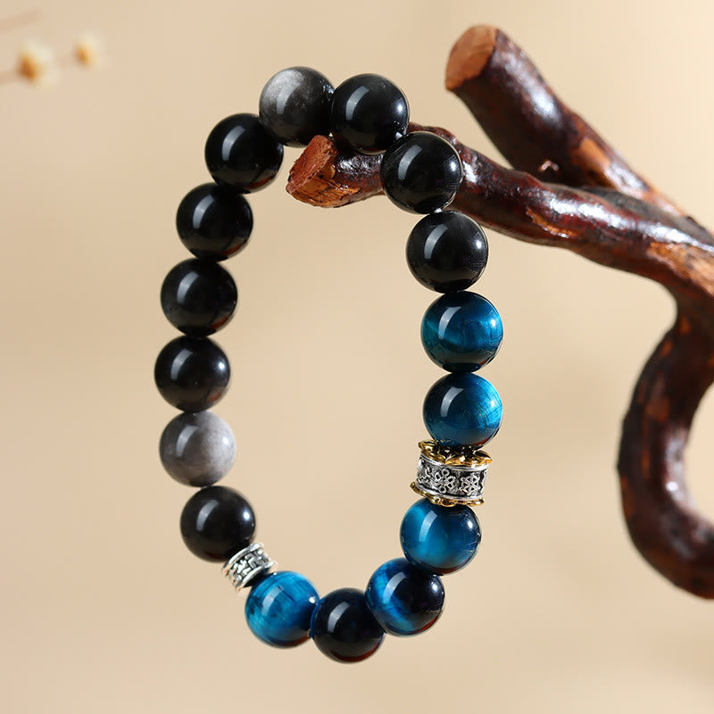 Buddha Stones Blue Tiger Eye Silver Sheen Obsidian Strength Bracelet Bracelet BS 4