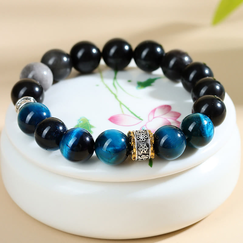 Buddha Stones Blue Tiger Eye Silver Sheen Obsidian Strength Bracelet Bracelet BS 2
