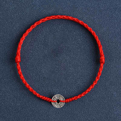 Buddha Stones 925 Sterling Silver Five Emperor Coins Red String Protection Luck Braided Bracelet Anklet Bracelet Anklet BS Red String Yongzheng Coin Anklet(Circumference 17-30cm)