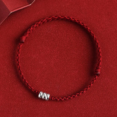 Buddha Stones 925 Sterling Silver Beads Protection Luck Braided Bracelet Anklet Bracelet Anklet BS Dark Red Rope Bracelet(Wrist Circumference 15-20cm)