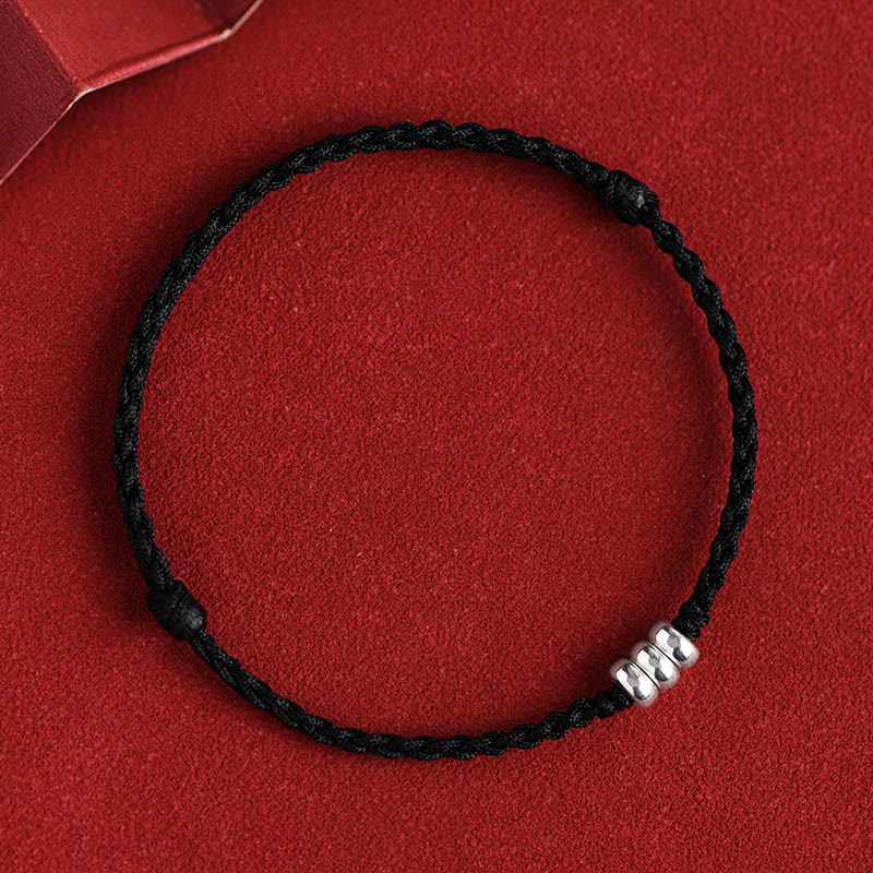 Buddha Stones 925 Sterling Silver Beads Protection Luck Braided Bracelet Anklet Bracelet Anklet BS Black Rope Anklet(Circumference 18-30cm)