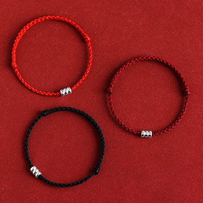 Buddha Stones 925 Sterling Silver Beads Protection Luck Braided Bracelet Anklet Bracelet Anklet BS 17