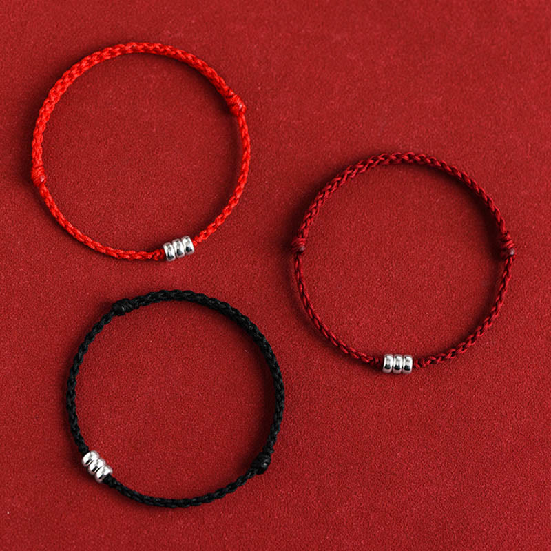 Buddha Stones 925 Sterling Silver Beads Protection Luck Braided Bracelet Anklet Bracelet Anklet BS 17