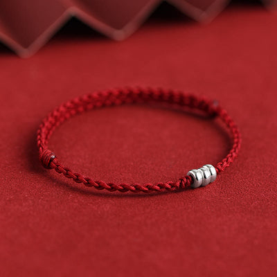 Buddha Stones 925 Sterling Silver Beads Protection Luck Braided Bracelet Anklet Bracelet Anklet BS 3