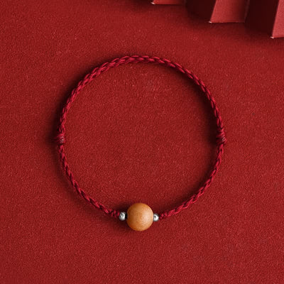 Buddha Stones Natural Peach Wood Bead Luck Braided Bracelet Anklet Bracelet Anklet BS Dark Red Rope 10mm Anklet(Circumference 17-30cm)