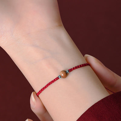 Buddha Stones Natural Peach Wood Bead Luck Braided Bracelet Anklet Bracelet Anklet BS 12
