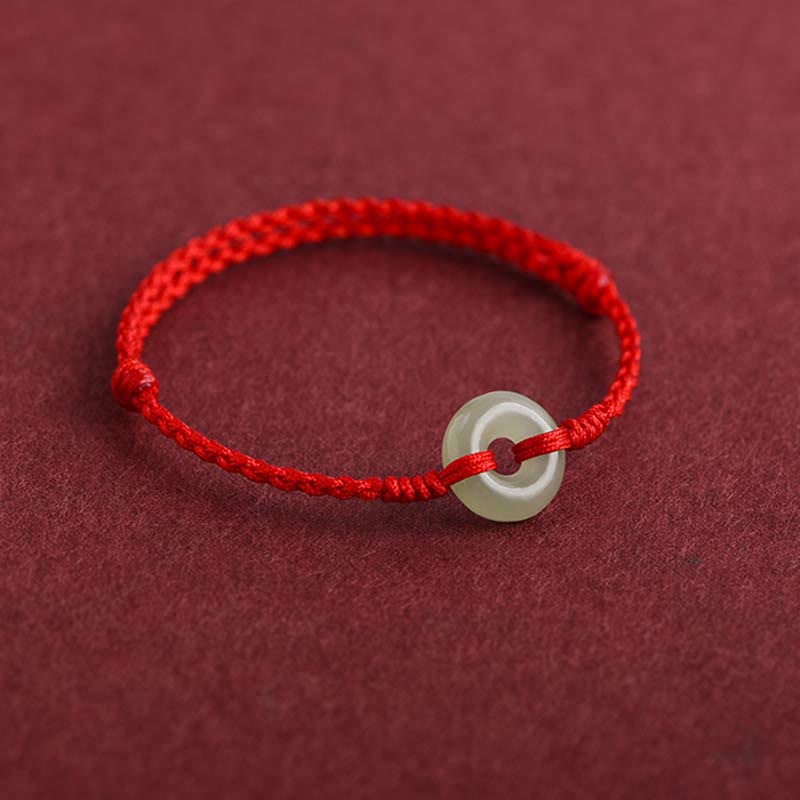 Buddha Stones Natural Hetian Jade Peace Buckle Protection Luck Braided Bracelet Anklet Bracelet Anklet BS 10