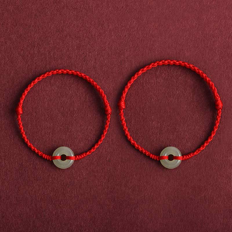 Buddha Stones Natural Hetian Jade Peace Buckle Protection Luck Braided Bracelet Anklet Bracelet Anklet BS 2