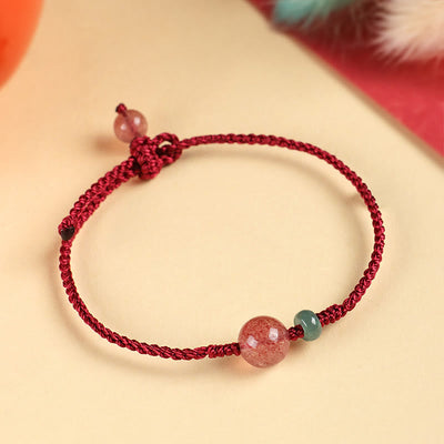 Foviel Natürliche Erdbeerquarz Jade Weiß Achat Roter String Positives Armband