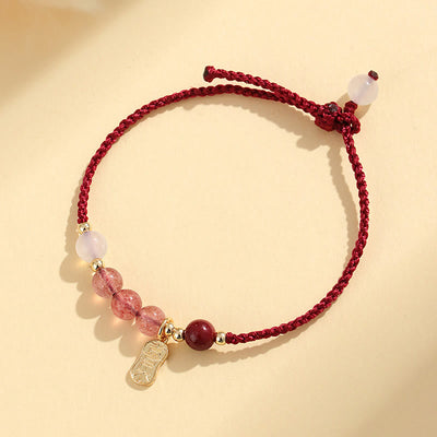 Foviel Natürliche Erdbeerquarz Jade Weiß Achat Roter String Positives Armband