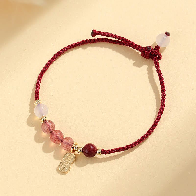 Foviel Natürliche Erdbeerquarz Jade Weiß Achat Roter String Positives Armband