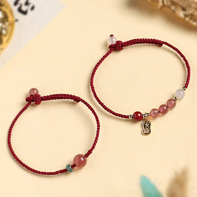Foviel Natürliche Erdbeerquarz Jade Weiß Achat Roter String Positives Armband