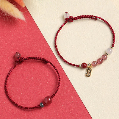 Foviel Natürliche Erdbeerquarz Jade Weiß Achat Roter String Positives Armband