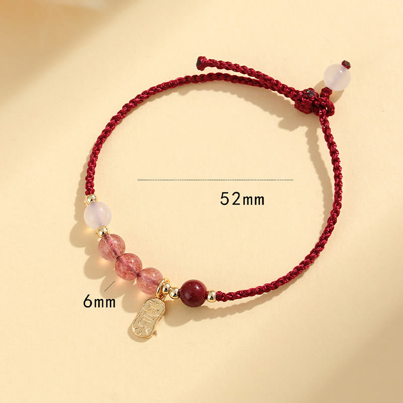 Foviel Natürliche Erdbeerquarz Jade Weiß Achat Roter String Positives Armband