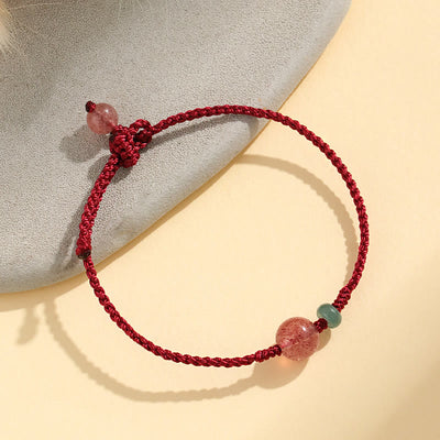 Foviel Natürliche Erdbeerquarz Jade Weiß Achat Roter String Positives Armband