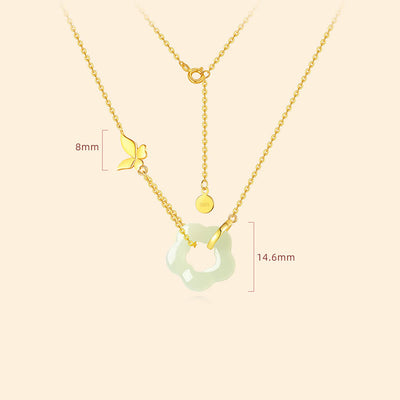 Buddha Stones 925 Sterling Silver Butterfly Hetian Jade Flower Blessing Necklace Pendant Necklaces & Pendants BS 4