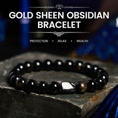 Bracelet de richesse en obsidienne dorée et tourmaline noire Foviel
