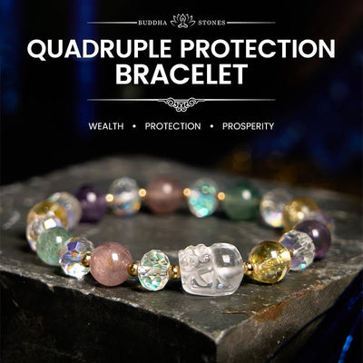 Foviel PiXiu weiß Kristall Citrin grün Erdbeerquarz Amethyst Glück Armband