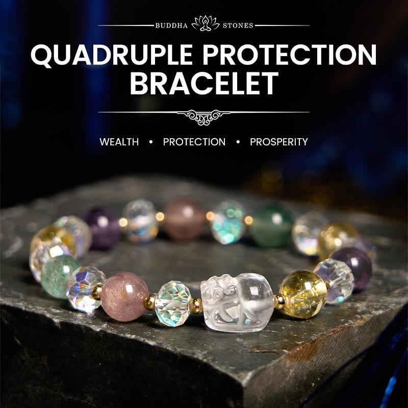 Bracelet porte-bonheur Foviel PiXiu en cristal blanc, citrine, quartz fraise vert et améthyste