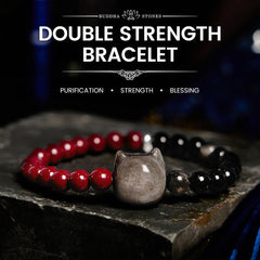 Bracelet Foviel en obsidienne noire, cinabre et obsidienne argentée pour la réalisation des vœux