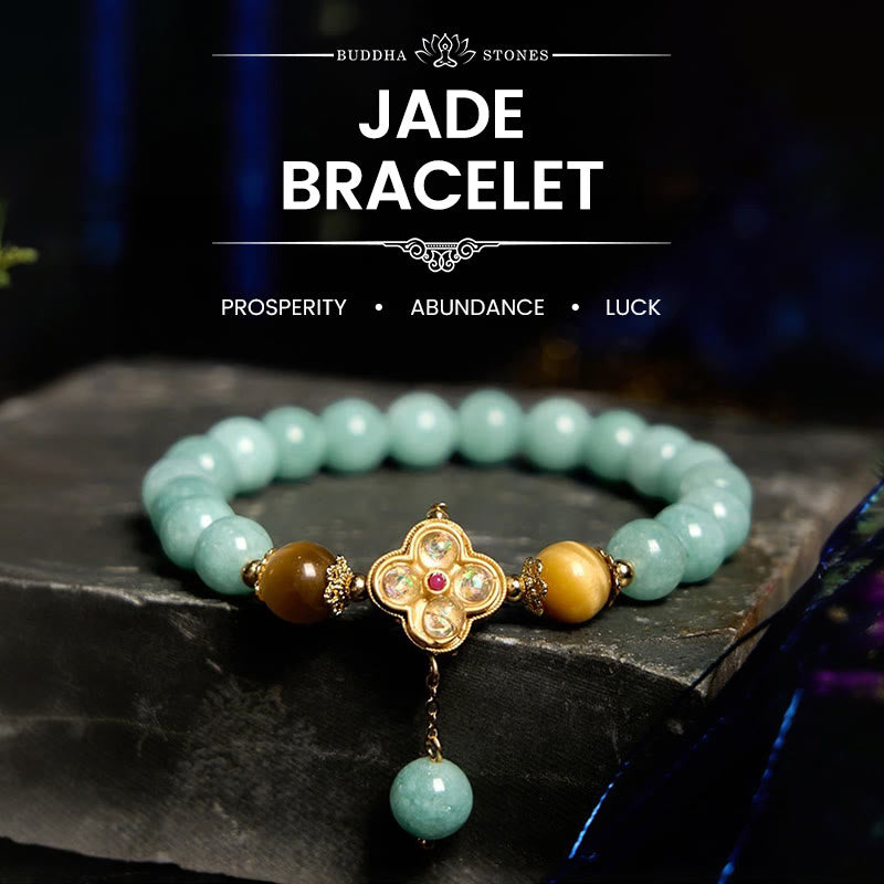 Bracelet de prospérité Foviel en jade et œil de tigre jaune