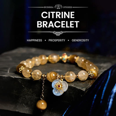 Foviel Citrine Tiger Eye Flower Charm Generosity Bracelet
