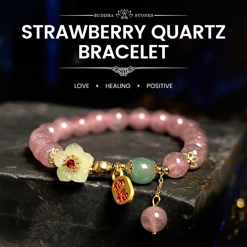 Foviel Natürliche Erdbeerquarz Blossom Fu Charakter Positivität spirituell Armband