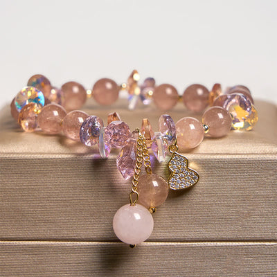 Foviel Strawberry Quartz Crystal Gourd Positive Bracelet