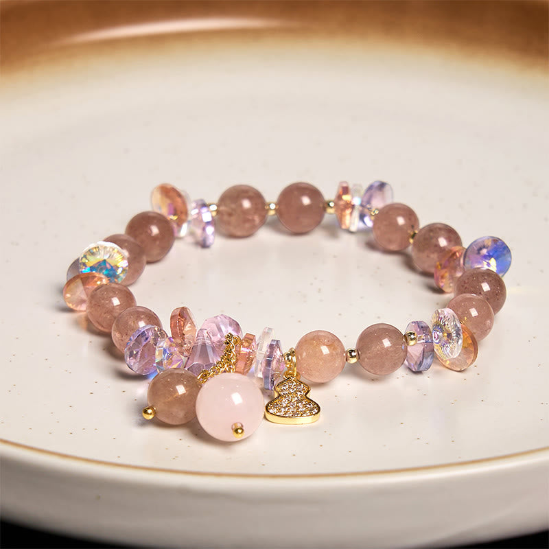 Foviel Strawberry Quartz Crystal Gourd Positive Bracelet