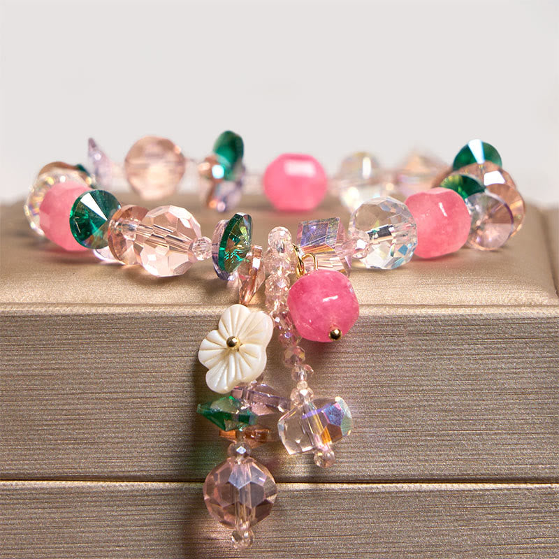 Bracelet Foviel douceur fleur cristaux rose, vert et blanc