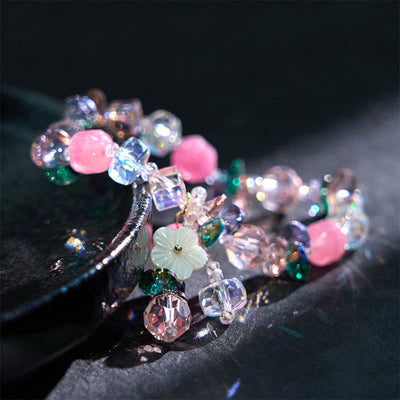 Bracelet Foviel douceur fleur cristaux rose, vert et blanc