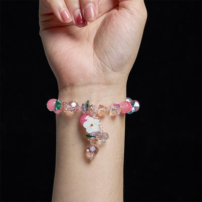 Bracelet Foviel douceur fleur cristaux rose, vert et blanc