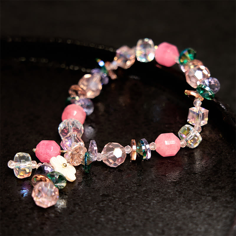 Bracelet Foviel douceur fleur cristaux rose, vert et blanc