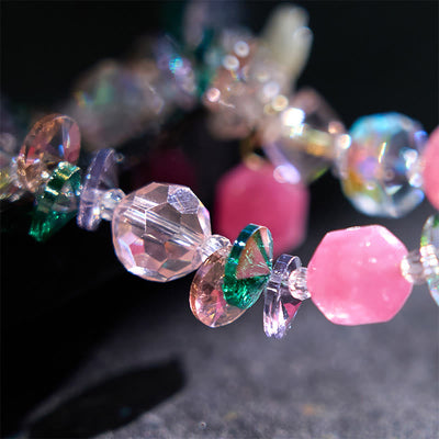 Bracelet Foviel douceur fleur cristaux rose, vert et blanc