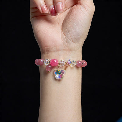 Bracelet amour papillon en quartz fraise, cristal blanc et cristal rose Foviel