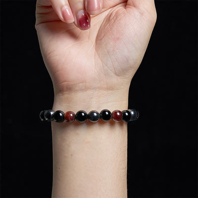 Bracelet Foviel puissant et positif en œil de tigre, obsidienne et hématite