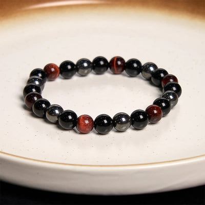 Foviel Natural Tiger's Eye Obsidian Hematite Positive Powerful Bracelet