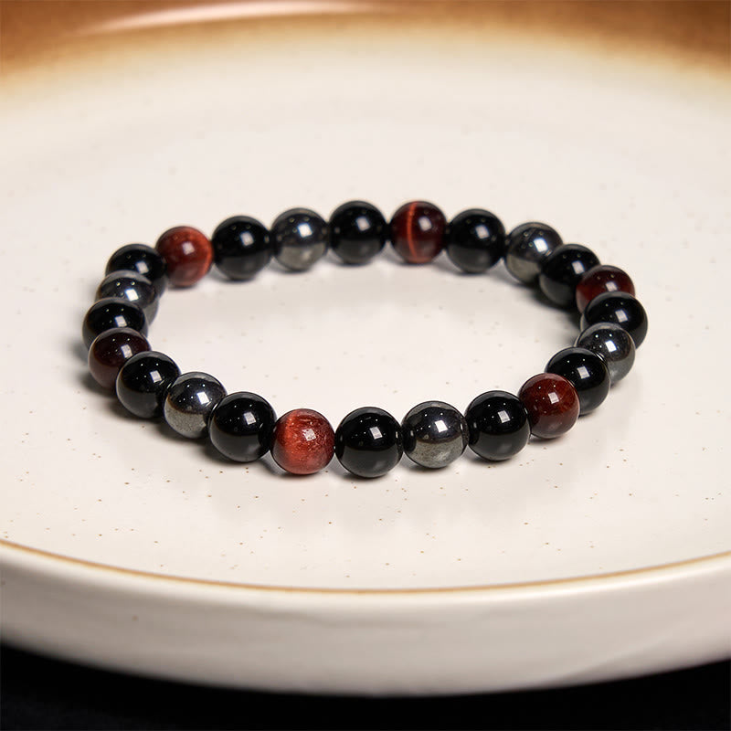 Foviel Natural Tiger's Eye Obsidian Hematite Positive Powerful Bracelet