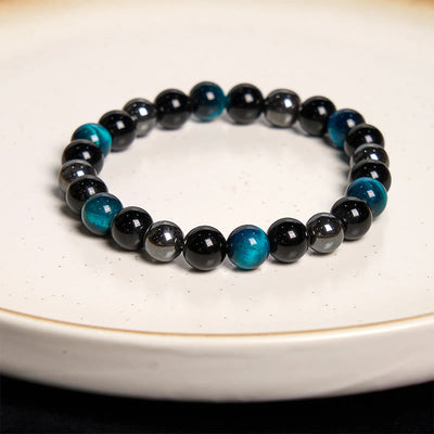 Bracelet Foviel puissant et positif en œil de tigre, obsidienne et hématite