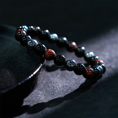 Foviel Natural Tiger's Eye Obsidian Hematite Positive Powerful Bracelet