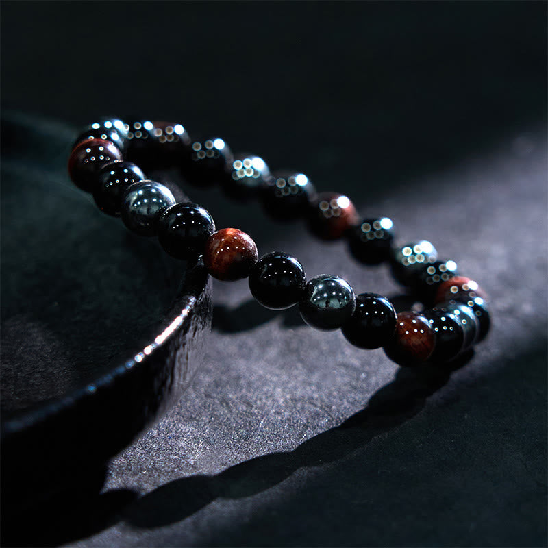 Foviel Natural Tiger's Eye Obsidian Hematite Positive Powerful Bracelet