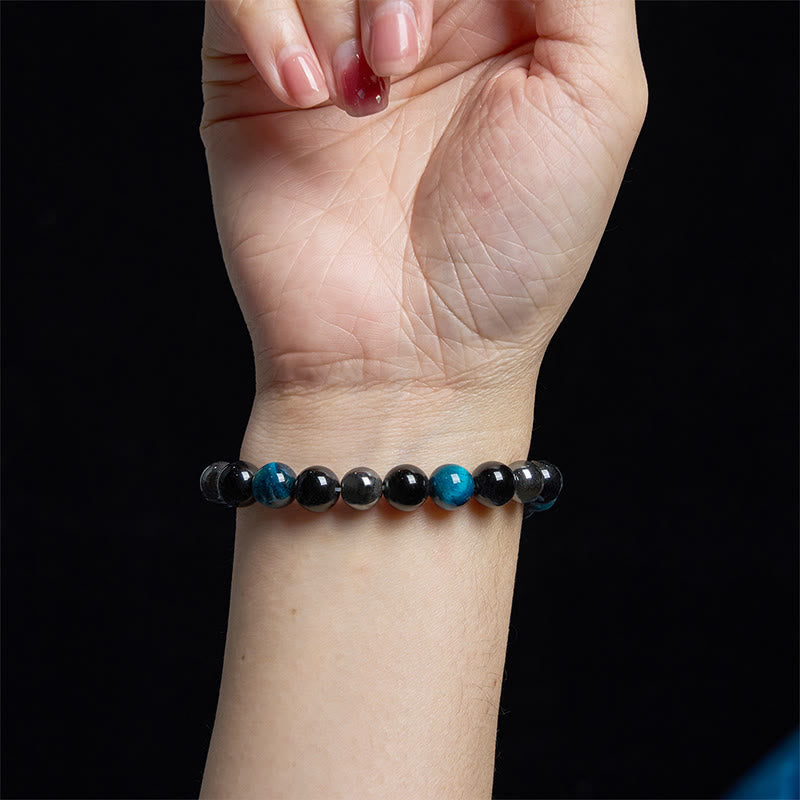 Bracelet Foviel puissant et positif en œil de tigre, obsidienne et hématite