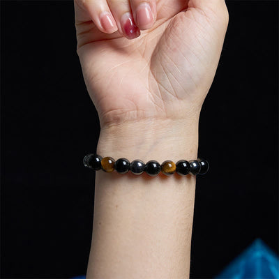 Foviel Natural Tiger's Eye Obsidian Hematite Positive Powerful Bracelet