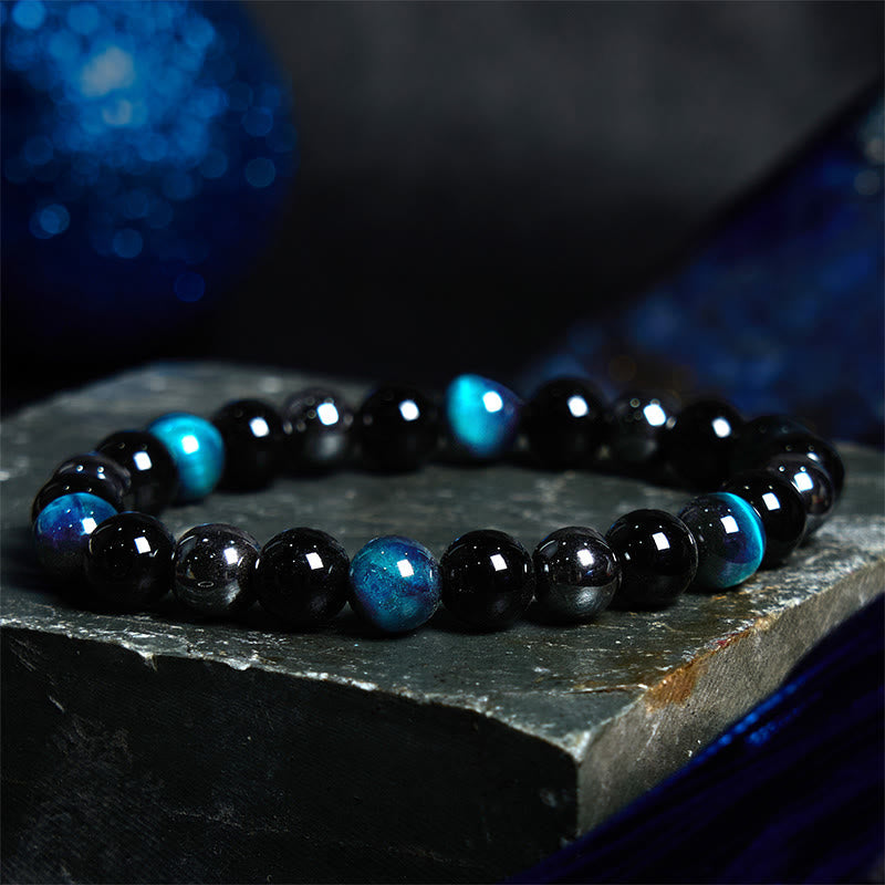 Foviel Natural Tiger's Eye Obsidian Hematite Positive Powerful Bracelet