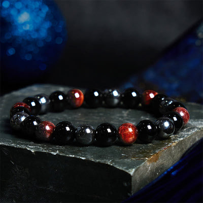 Foviel Natural Tiger's Eye Obsidian Hematite Positive Powerful Bracelet