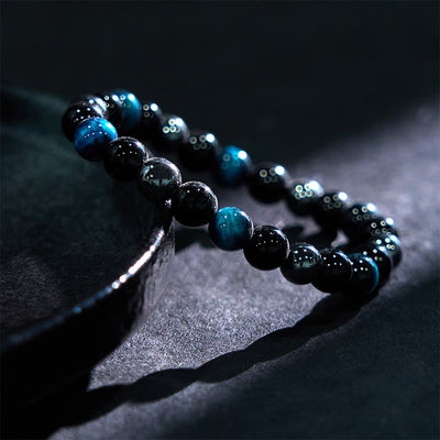 Foviel Natürliches Tigerauge Obsidian Hematite Positives Kraftvolles Armband