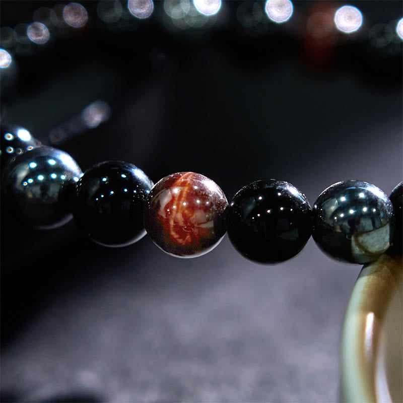 Foviel Natürliches Tigerauge Obsidian Hematite Positives Kraftvolles Armband